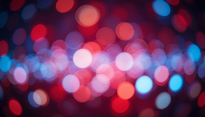 Fototapeta premium Bright red and blue bokeh lights blend together, forming a lively backdrop for a nighttime celebration in the heart of the city. The festive atmosphere captures the spirit of joy