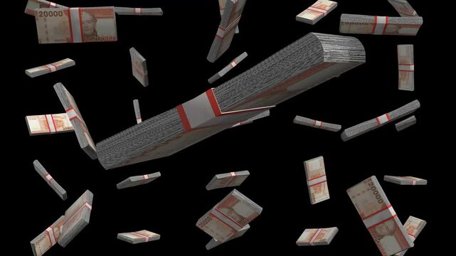20000 Chilean Pesos Falling Animation Stacks Of Money on Black Screen