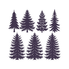 Set of Pine Tree Silhouettes: Minimalist Vector Illustration