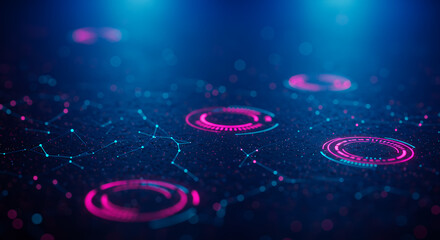 Cyberpunk Circuitry: Neon Tech, Futuristic Networks, Digital Connectivity & Abstract Data Flow in Vivid Pink & Blue