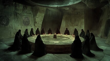 Mysterious Gathering: A Coven in a Stone Chamber
