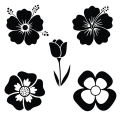 Flower Silhouette Vector Clipart Set