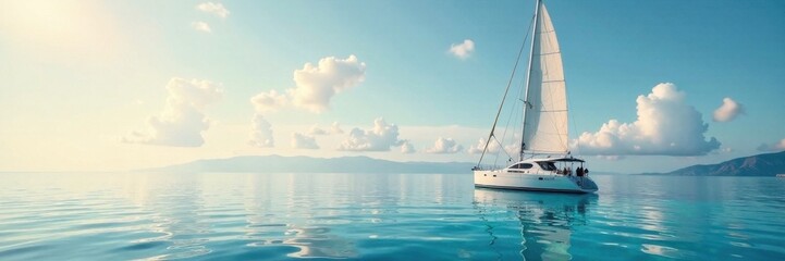 Fototapeta premium Sailboat anchored in calm sea , wave, nautical, anchor