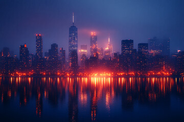 Ephemeral Cityscape, Reflections of Urban Light on Still Water