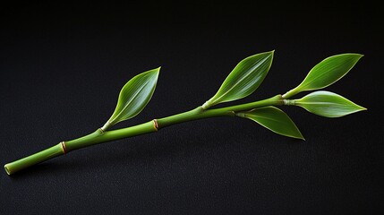 Obraz premium Green bamboo sprig, dark background, nature, tranquility, wellness