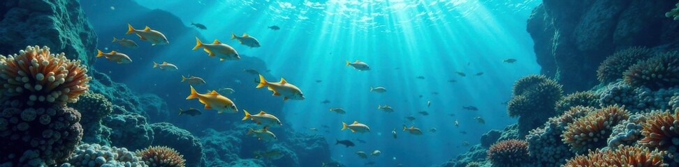Obraz premium School of fish swimming in ocean, fish, aquatic, ocean