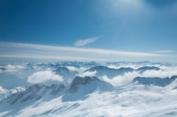wetterstein mountains and ski slopes in clouds Germany Zugspitze