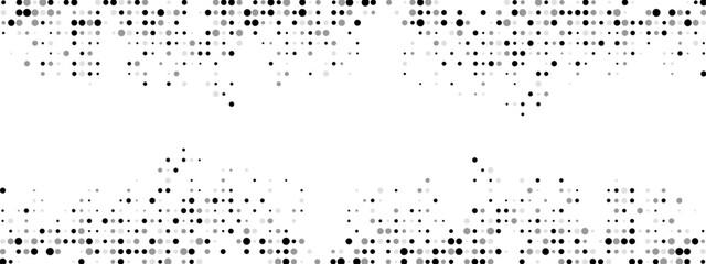 Halftone dot abstract background. Features random particles in a chaotic mosaic with a linear dot pattern. Ideal for banners, posters, websites, and social media frames. Vector illustration.