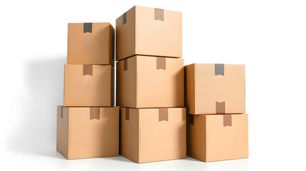 Fototapeta premium Stacked cardboard boxes ready for shipping on white background