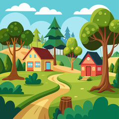 Naklejka premium Rural village scene