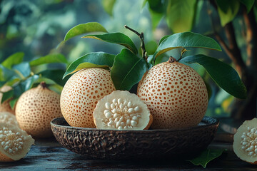 Exotic Fruit Arrangement with Unique Textures and Natural Aesthetics