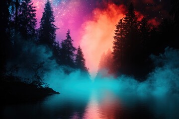 Naklejka premium Mystical landscape with vibrant sky reflections on water