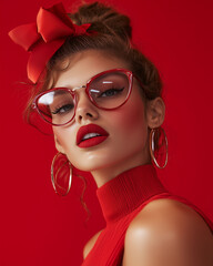 Portrait of a beautiful model on red background 