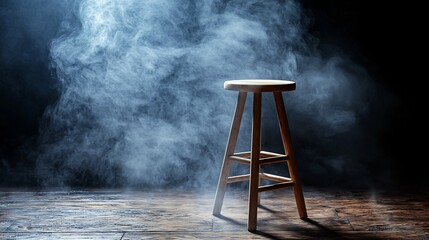 Wooden stool in smoky studio