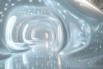 Obraz premium Empty futuristic with background, abstract design and modern neon lighting and tunnel rooms