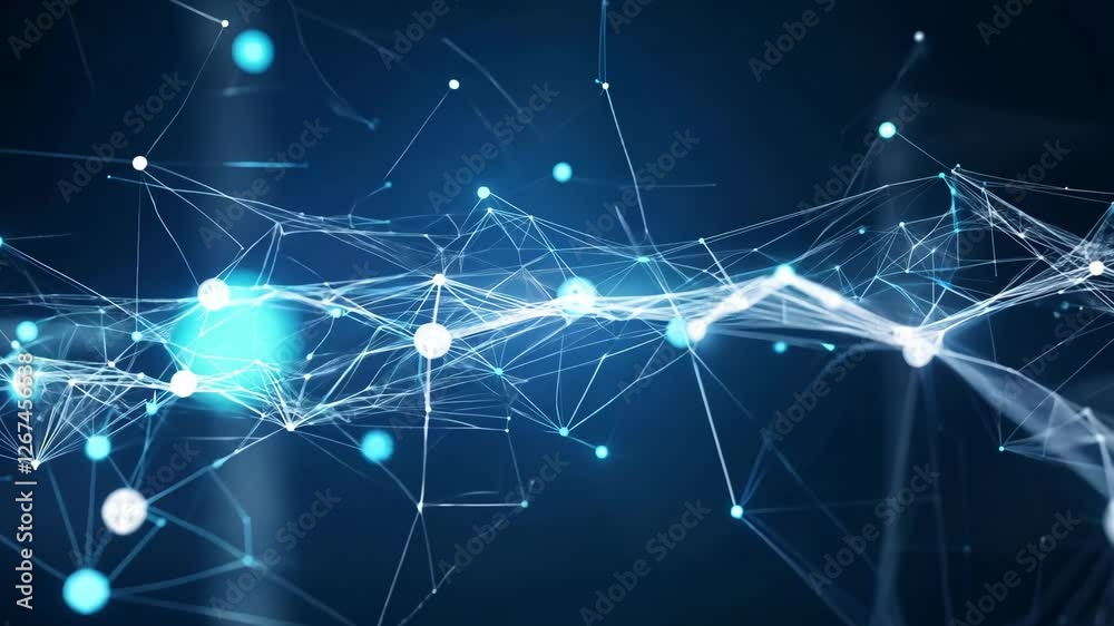 Poster futuristic abstract background with moving dots and lines for network connection and technology desi