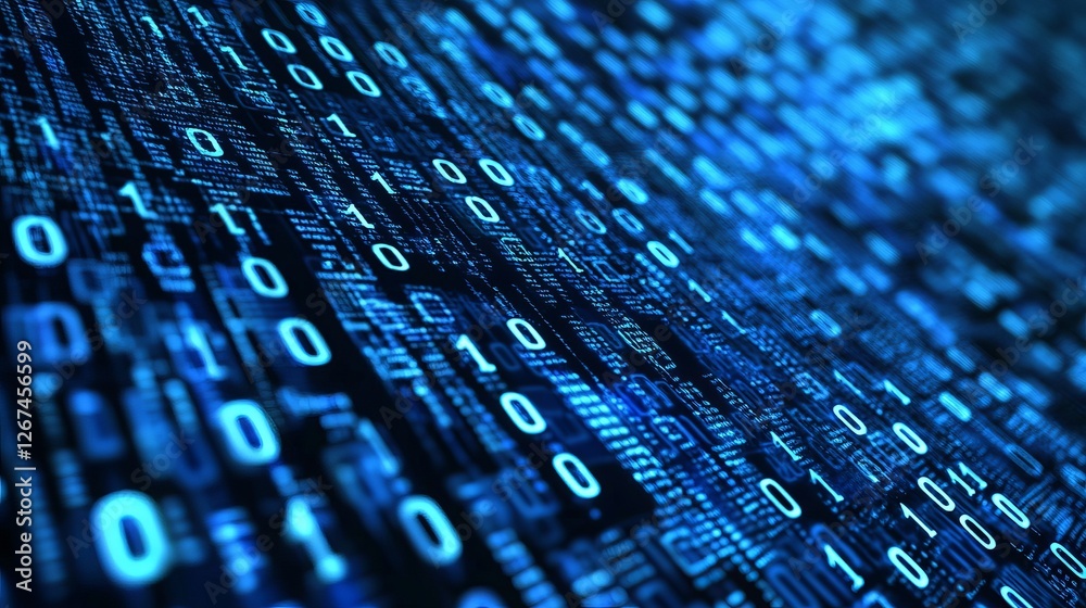 Poster abstract digital data stream blue binary code technology background futuristic innovation digital wo