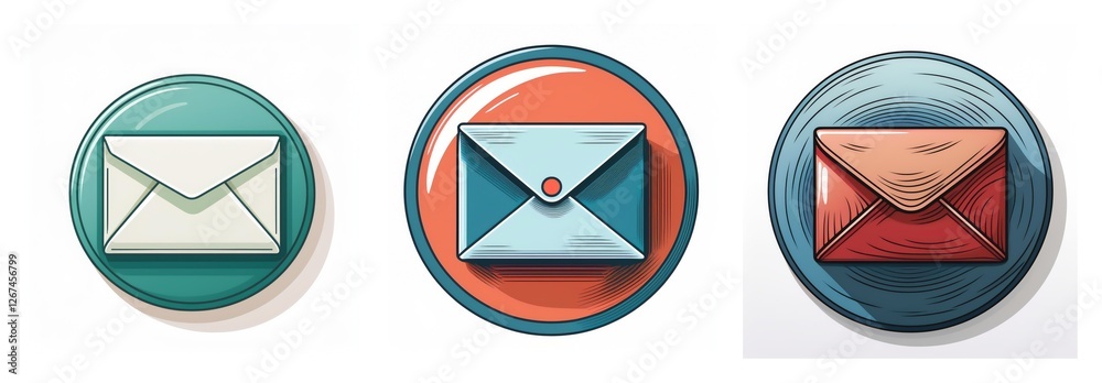 Poster three round icons display envelopes in teal, orange, and blue circles. each envelope is a different 