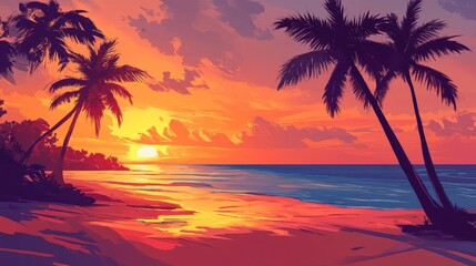 Obraz premium Tranquil Sunset Over a Hawaii Beach