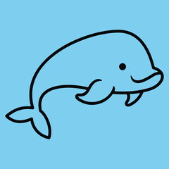 Lineart outline Sea Animal in cute colorful design for kids and education