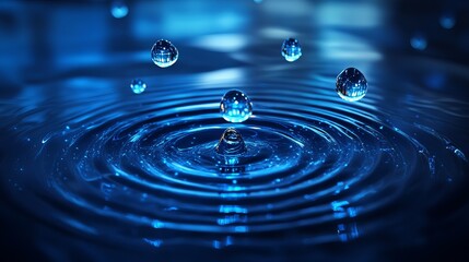 Stunning Blue Water Droplets Falling Creating Ripples Abstract Background Image Digital Art Nature Photography High Resolution Detailed Texture Deep  