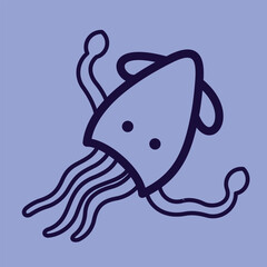 Lineart outline Sea Animal in cute colorful design for kids and education
