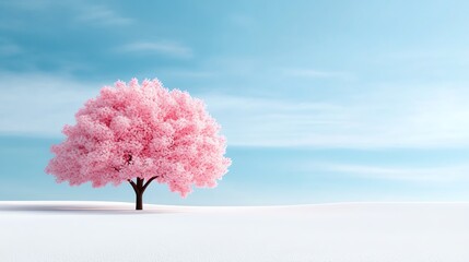 Pink cherry trees in full bloom, endless rows of sakura, 3D illustration