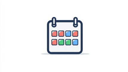 Colorful calendar icon, schedule planning, white background, app design