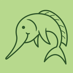 Lineart outline Sea Animal in cute colorful design for kids and education