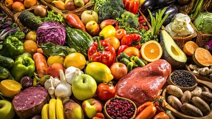 Vibrant Display of Fresh Vegetables and Fruits for Healthy Living