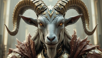 Cybernetic Ram-Warrior in Golden Armor | Futuristic Mythology