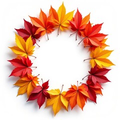 Fototapeta premium Autumn Leaves Wreath with Red, Orange, Yellow Colors