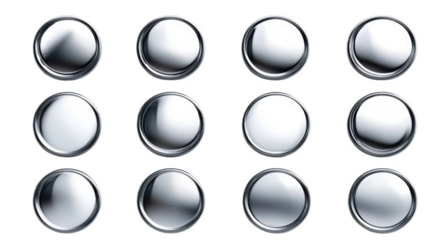set of metallic buttons isolated on white background 