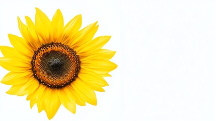 Obraz premium Bright sunflower field stretching towards the horizon, clear blue sky, warm golden sunlight, symbol of happiness and renewal, high resolution