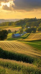 Fototapeta premium stunning valley with red orange autumn trees sky image
