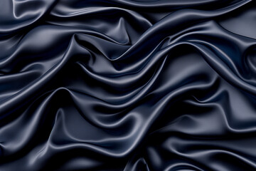 Obraz premium A luxurious navy blue silk satin fabric drapes gracefully in soft, wavy folds, creating a rich and elegant abstract background