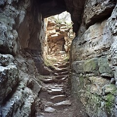 An stone passage through the rock. The passage is much wider than it is high. This favors shorter creatures, and provides a defensibe position