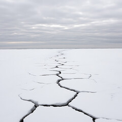 Arctic Cracked Ice Field Under Gray Sky with Dramatic Clouds Nature Landscape Scenery Outdoors