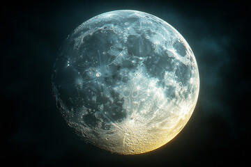 Celestial orb, Detailed moon surface with ethereal glow in space