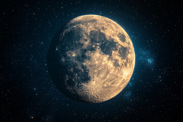 Fototapeta premium Detailed lunar surface in a starry expanse, celestial body view