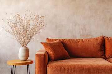 Rustic Living Room Sofa, Neutral Decor, Minimalist Vase