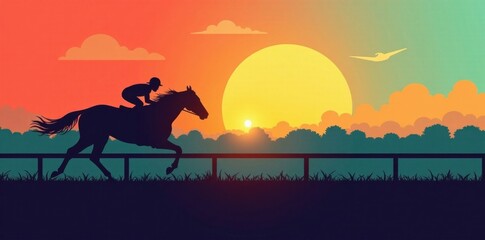 Naklejka premium Simple and stylized horse silhouette against a racing track background, racing, horse silhouette, minimalist