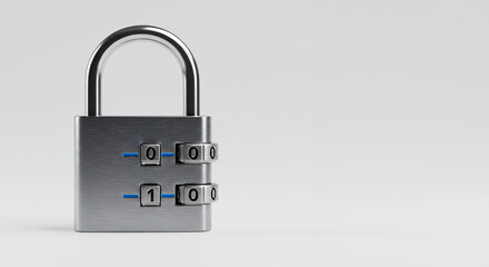 Combination Lock: Security, Protection, and Privacy. Metal Padlock with 0100 Code. Digital, Safe. Close-up. Isolated