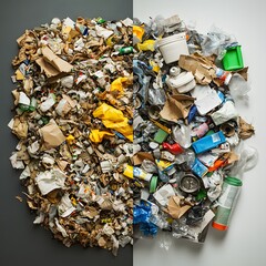 Disorganized waste littered on a surface showcasing recycling challenges in urban areas