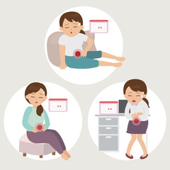 Collection of Menstrual Cramp Illustrations.