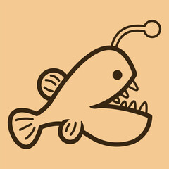 Lineart outline Sea Animal in cute colorful design for kids and education