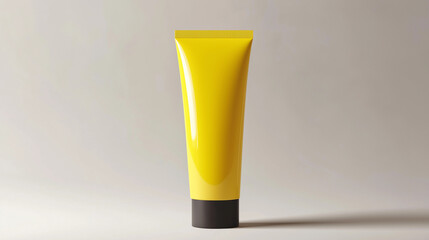 yellow cream cosmetic tube isolated on white background  . Mockup product package tube container design 