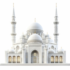 Fototapeta premium 3D rendering of a white mosque, isolated on white background, side and front views
