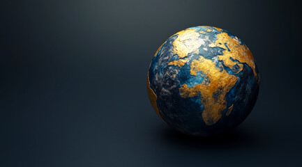 Fototapeta premium Exploring the beauty of our planet with a stunning blue and gold Earth globe on a dark backdrop, symbolizing global awareness and the spirit of Earth Day