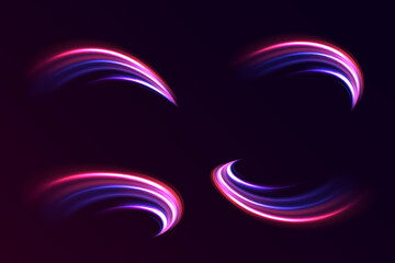 Futuristic wave flash, neon spiral. A semicircular wave, a vortex of a curved light trail.